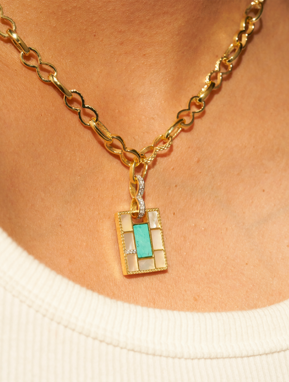 Mara Necklace - Mother-of-pearl / Turquoise - alternate view