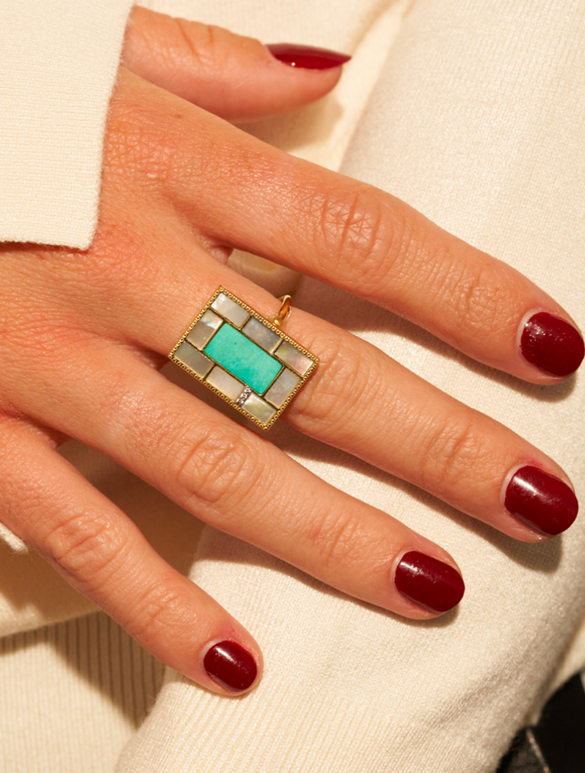 Mara Ring - Mother-of-pearl / Turquoise - alternate view