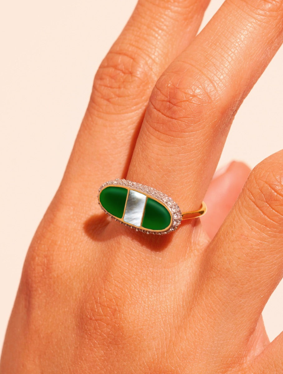 Izy Ring - 1 - Onyx Green / Mother-of-pearl Grey - alternate view
