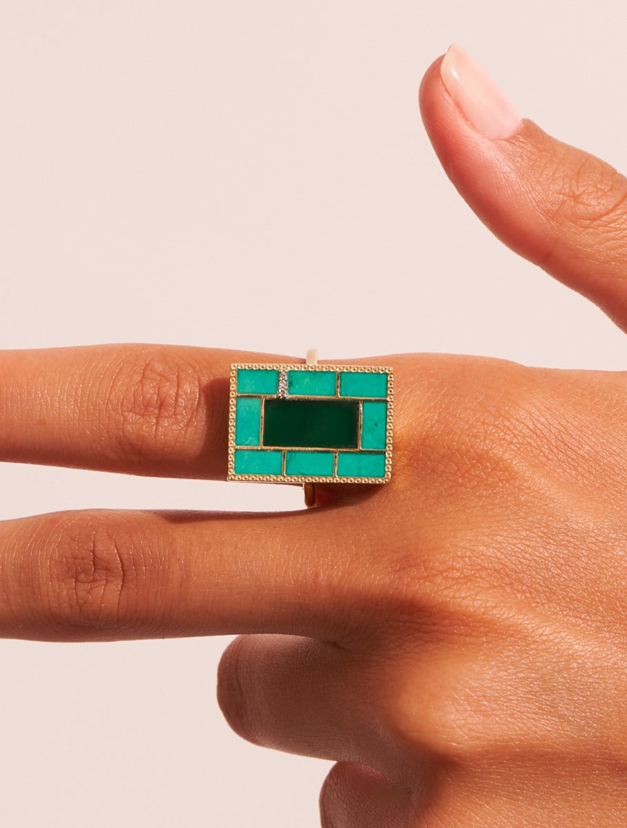 Mara Ring - Onyx Green / Turquoise - alternate view