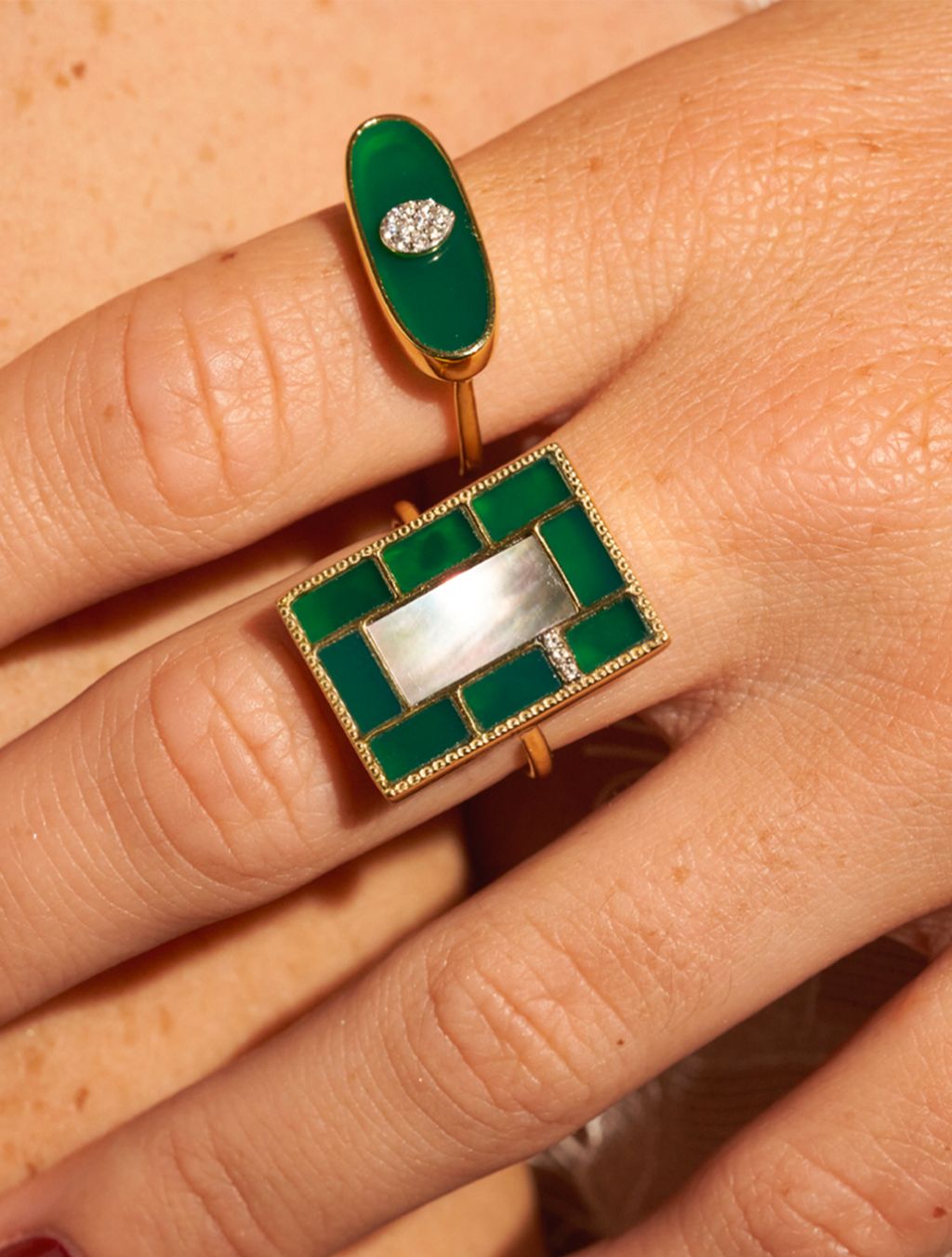 Mara Ring - Onyx Green / Mother-of-pearl Grey - alternate view