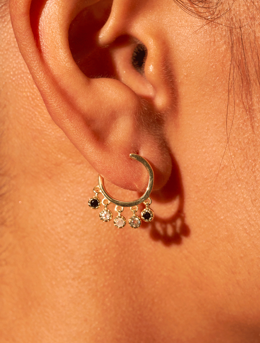 Mahdi Earrings - Onyx Textured, Labradorite and Stone of Moon - alternate view
