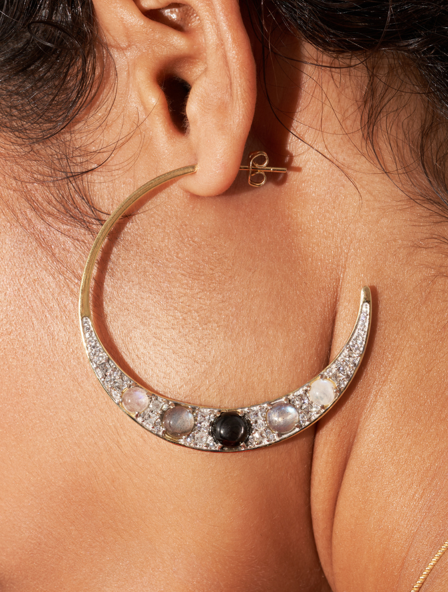 Mirage Earrings - Onyx, Labradorite & Stone of Moon - alternate view