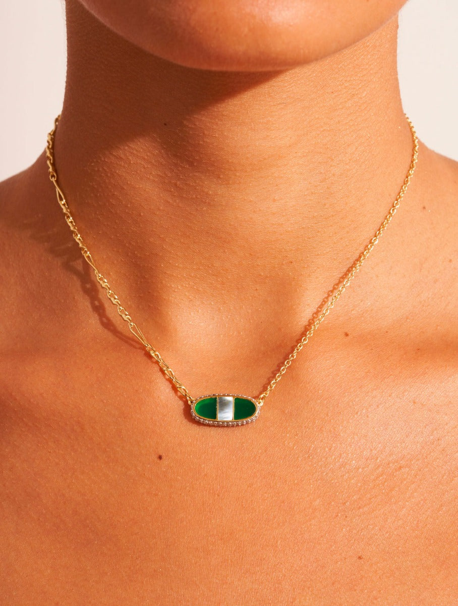 Izy Necklace - Onyx Green / Mother-of-pearl Grey - alternate view
