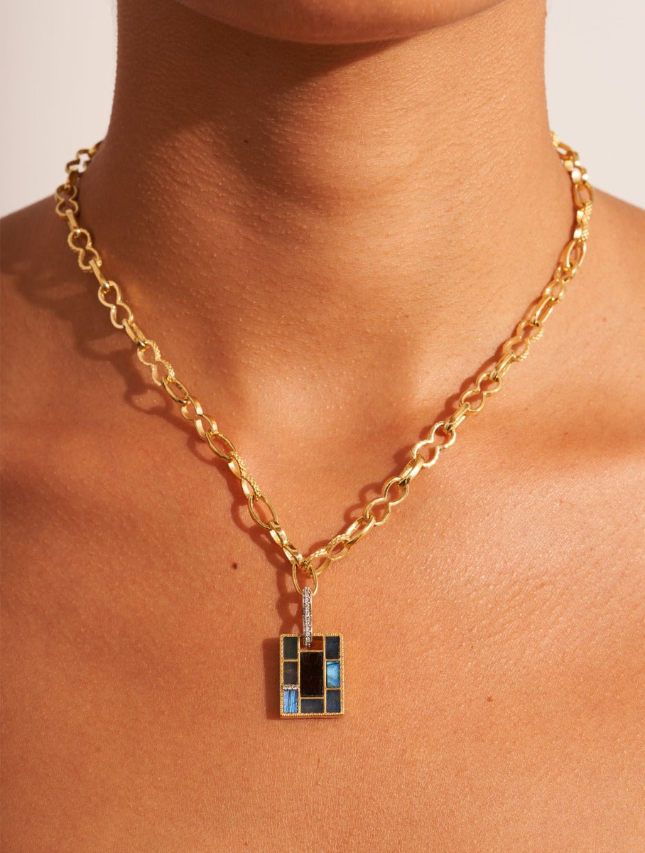 Mara Necklace - Onyx Textured / Labradorite - alternate view