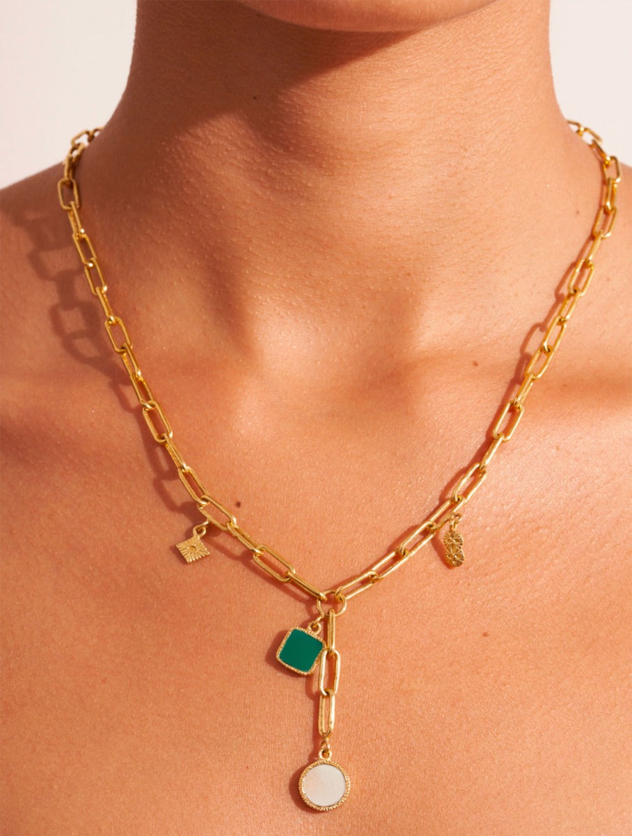 Arya Long Necklace - Onyx Green and Stone of Moon - alternate view