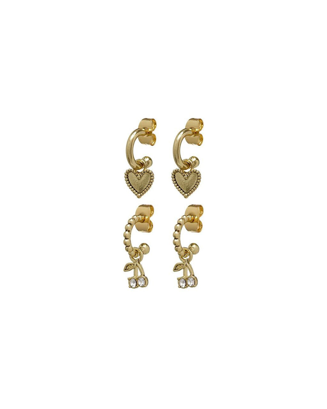 Cherry + Heart Studded Huggies - Gold - Earrings