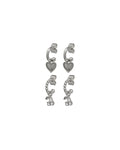 Cherry + Heart Studded Huggies - Silver - Earrings