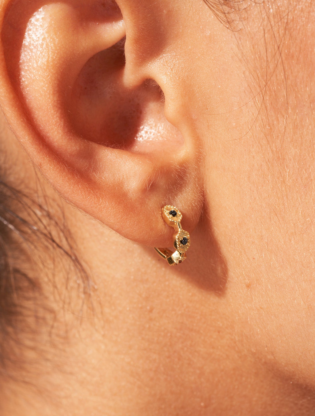 Tara Hoop Earrings - Black Zircons - alternate view