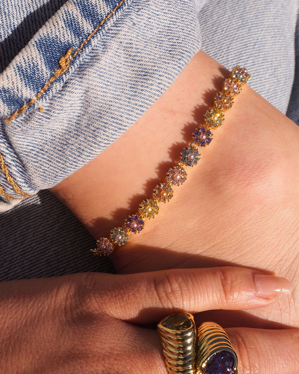 Daisy Studs Anklet - Silver — alternate view