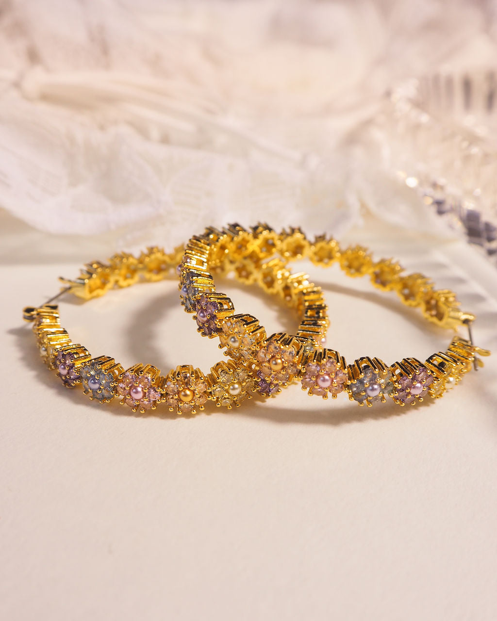 Daisy Studs Hoops - Silver — detail view