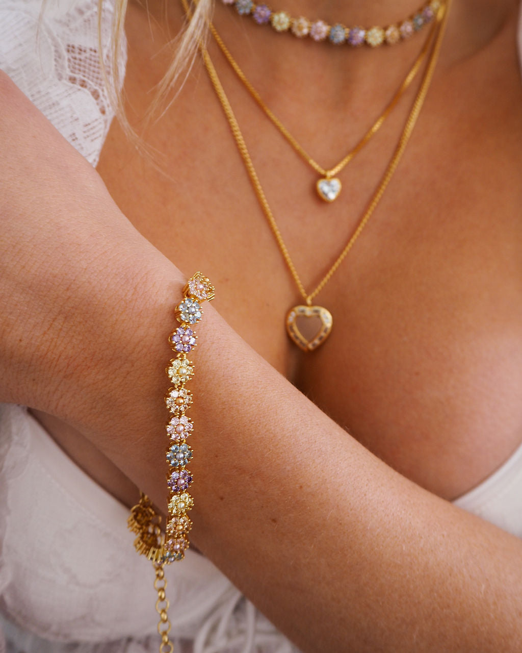 Daisy Studs Anklet - Silver — another angle