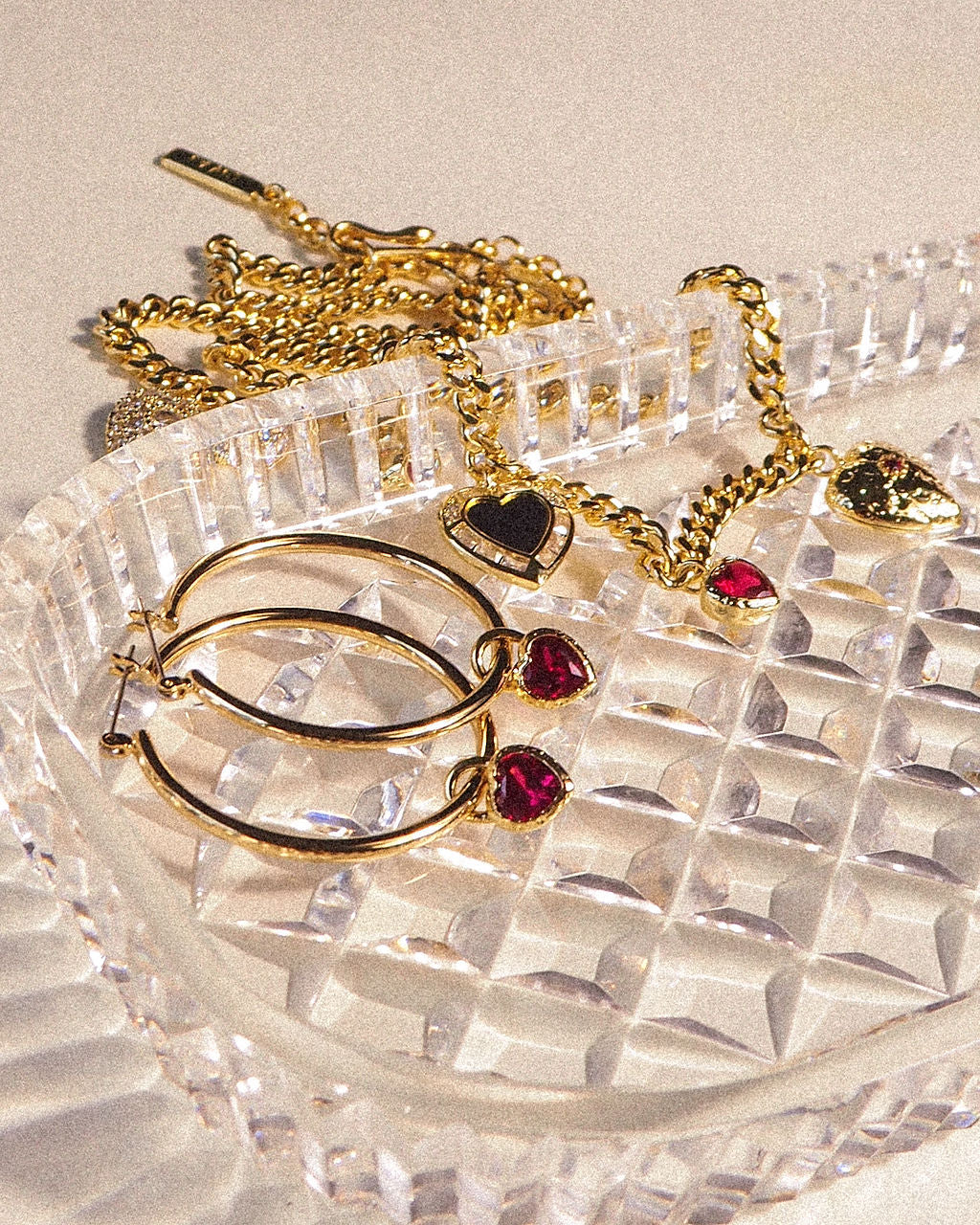 Bezel Heart Charm Hoops - Silver — another angle