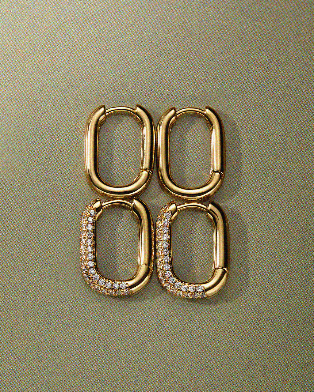 Pavé Chain Link Huggies - Gold — alternate view 2