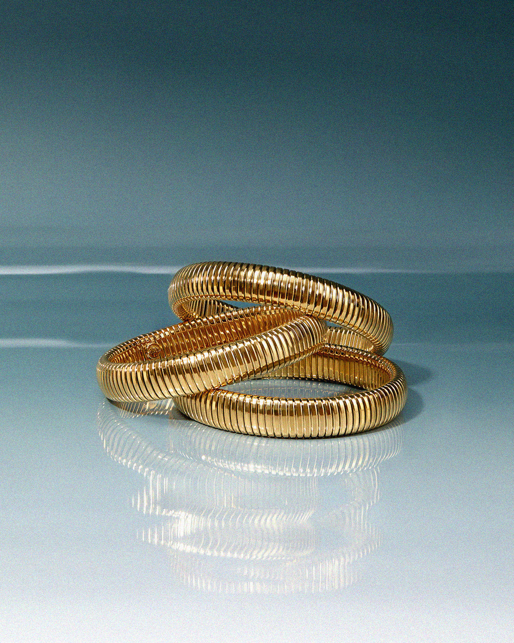 Flex Snake Chain Bracelet- Set of 3 (12mm wide) - Gold — alternate angle