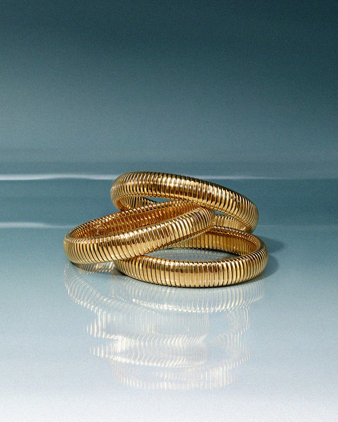 Flex Snake Chain Bracelet- Set of 3 (12mm wide) - Gold — alternate angle