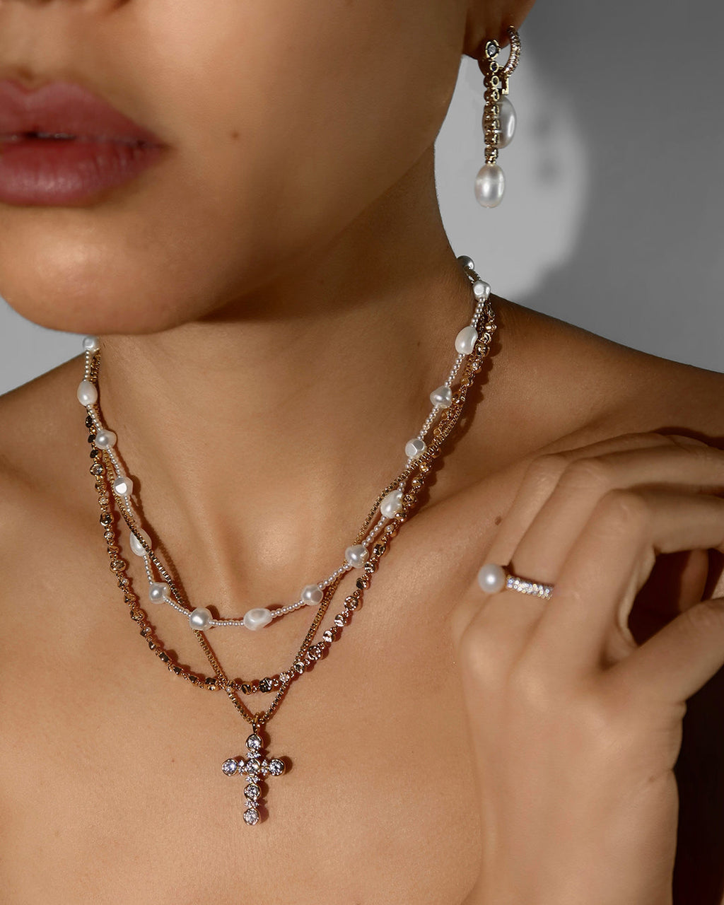 Pearl Stud Necklace — another angle
