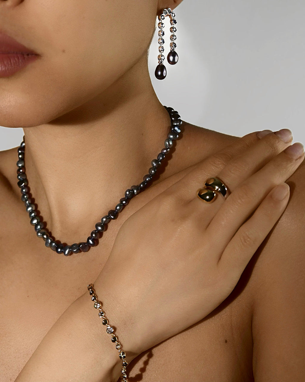 Pavé Hook Pearl Necklace — alternate view 2