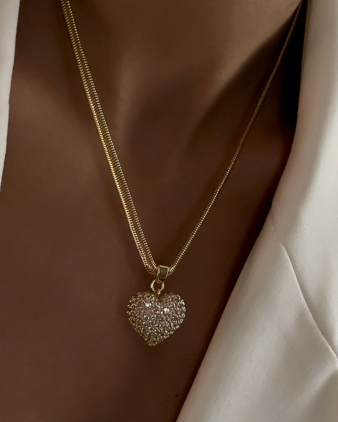Pavé Puffy Heart Necklace - Gold — alternate view