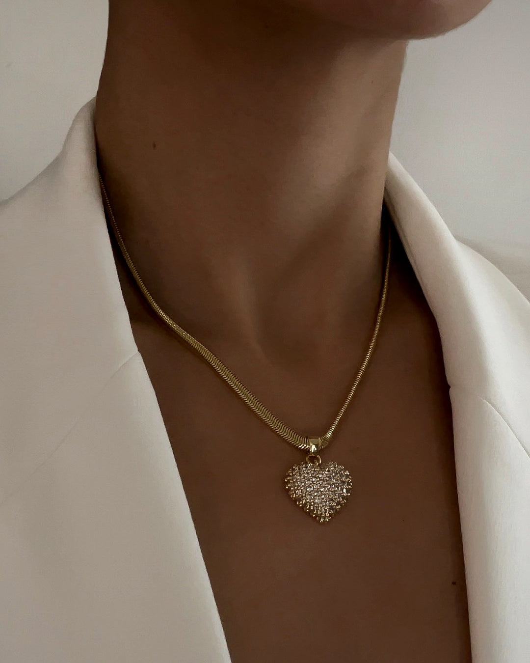 Pavé Puffy Heart Necklace - Gold — another angle