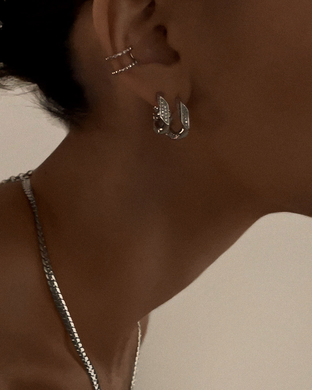 Pavé Cuban Link Hoops - Silver — alternate angle