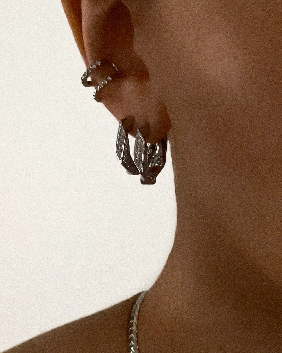 Beaded Diamonte Ear Cuff - Silver - Earrings — another angle