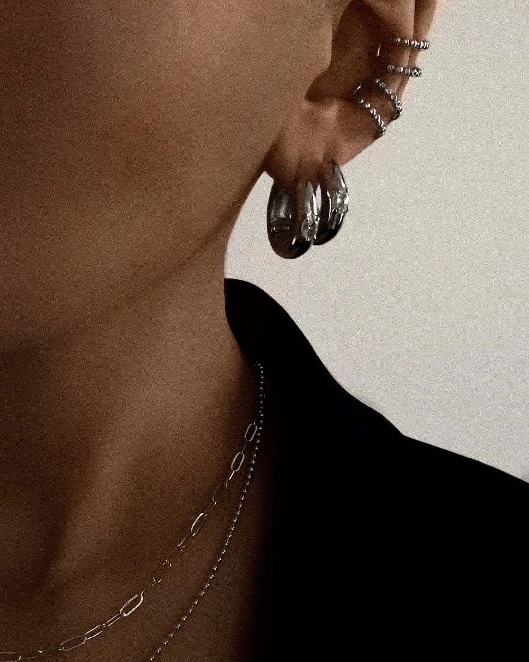 Stone Orb Hoops - Silver — alternate view