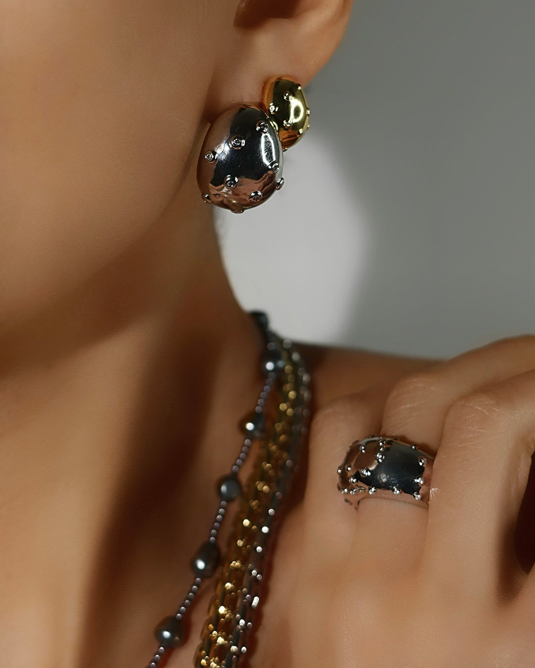 Pavé Molten Studs - Earrings — another angle 2