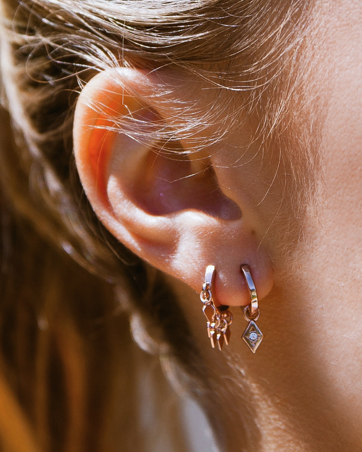 Evil Eye Hoop Huggies - Rose Gold — alternate view