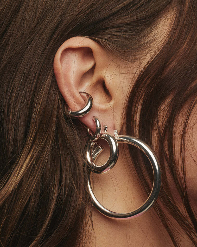 Baby Amalfi & Marbella Hoops - Silver in Gold — another angle