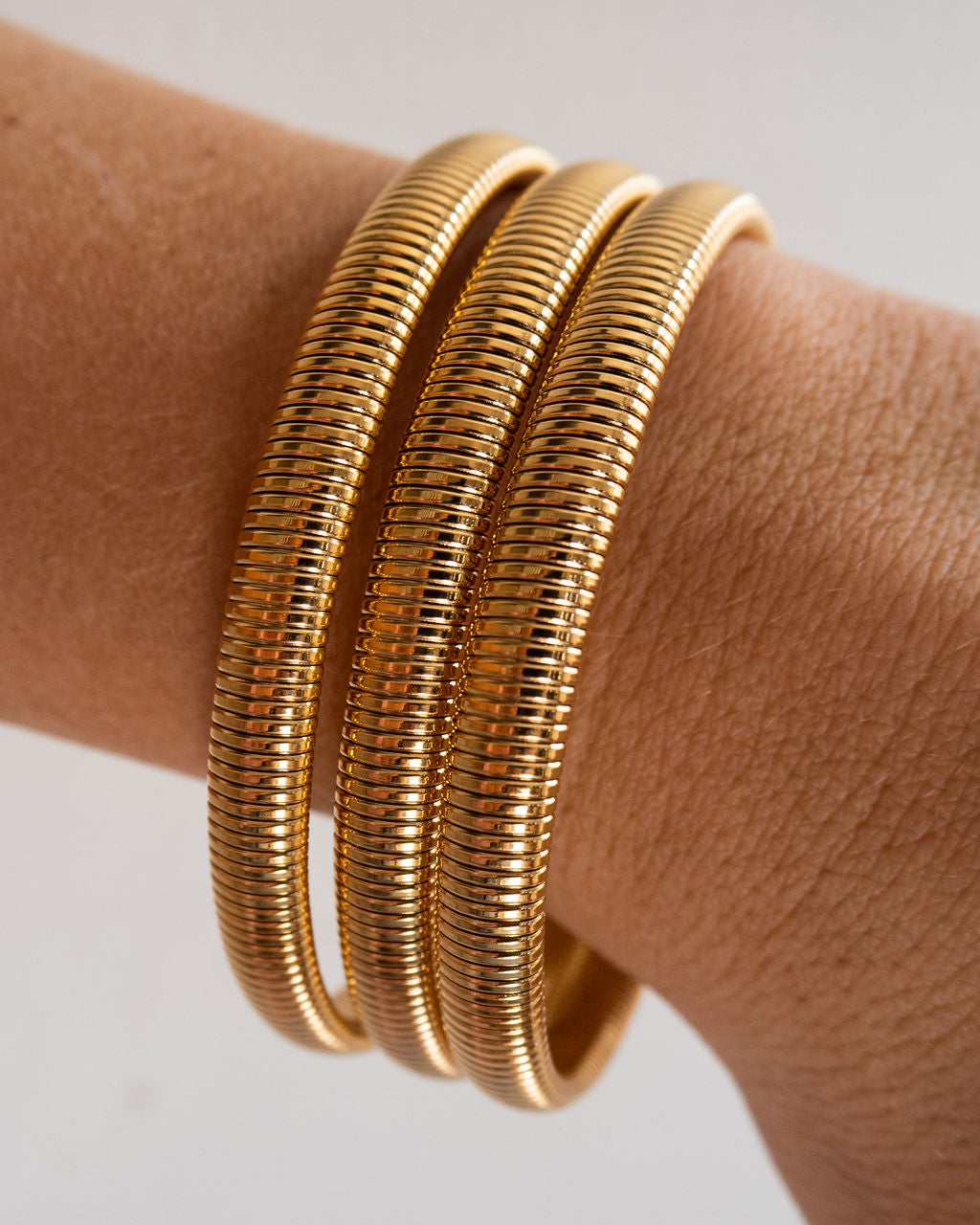 Mini Flex Snake Chain Bracelet- Set of 3 (7mm wide) - Gold (Ships Mid October) — detail view 2