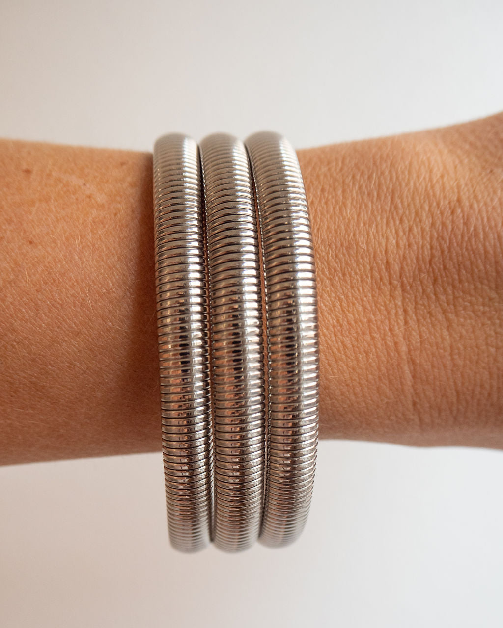 Mini Flex Snake Chain Bracelet- Set of 3 (7mm wide) - Silver — alternate angle