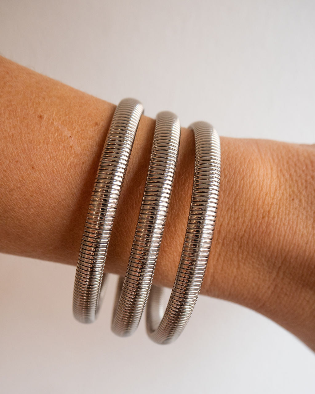 Mini Flex Snake Chain Bracelet- Set of 3 (7mm wide) - Silver — detail view
