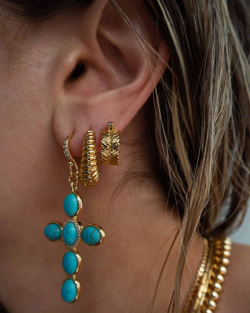 Ridged Marbella Hoops - Gold (Ships Mid September) — another angle