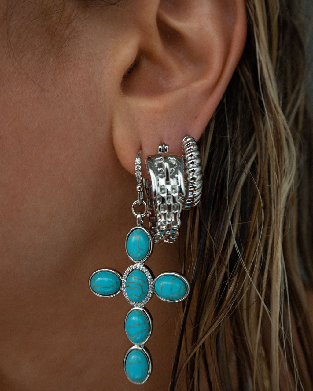 Ridged Marbella Hoops - Silver (Ships Mid September) — detail view