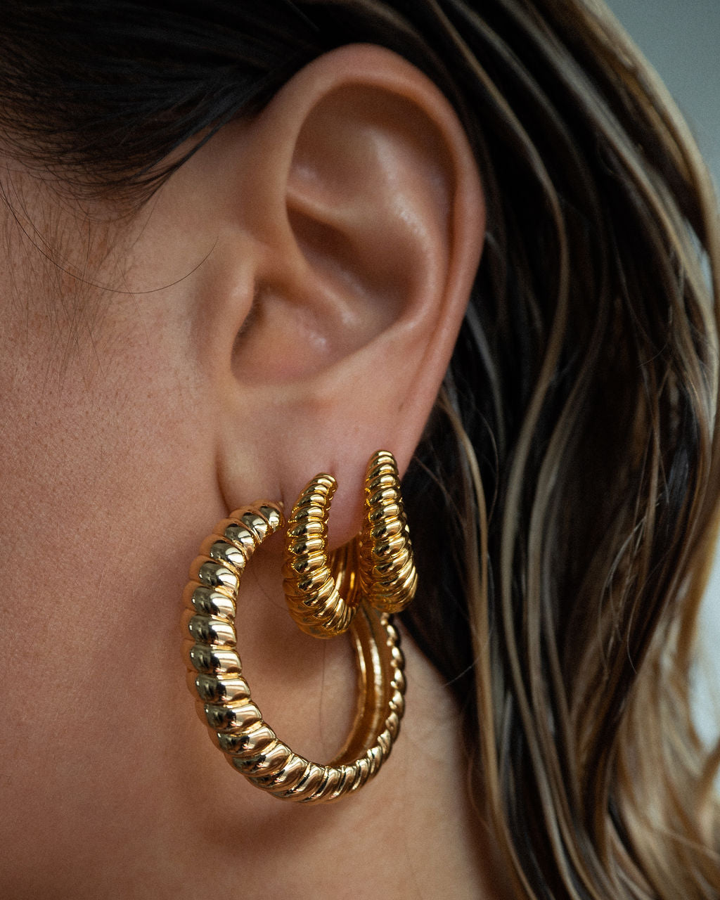 Ridged Marbella Hoops - Gold (Ships Mid September) — alternate view 2