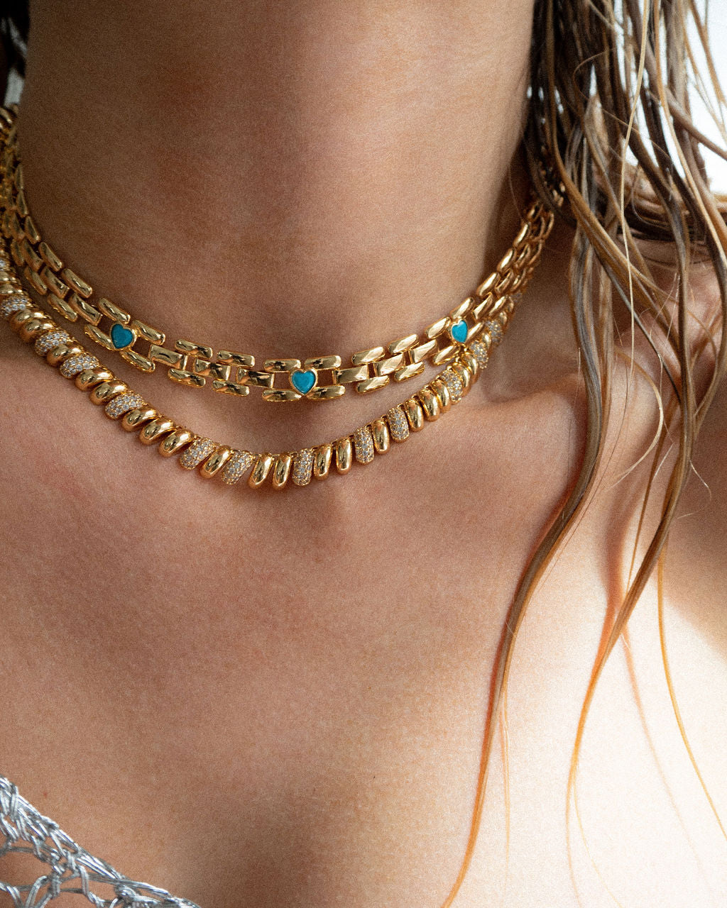 Pavé Ridged Marbella Necklace - Gold — alternate view