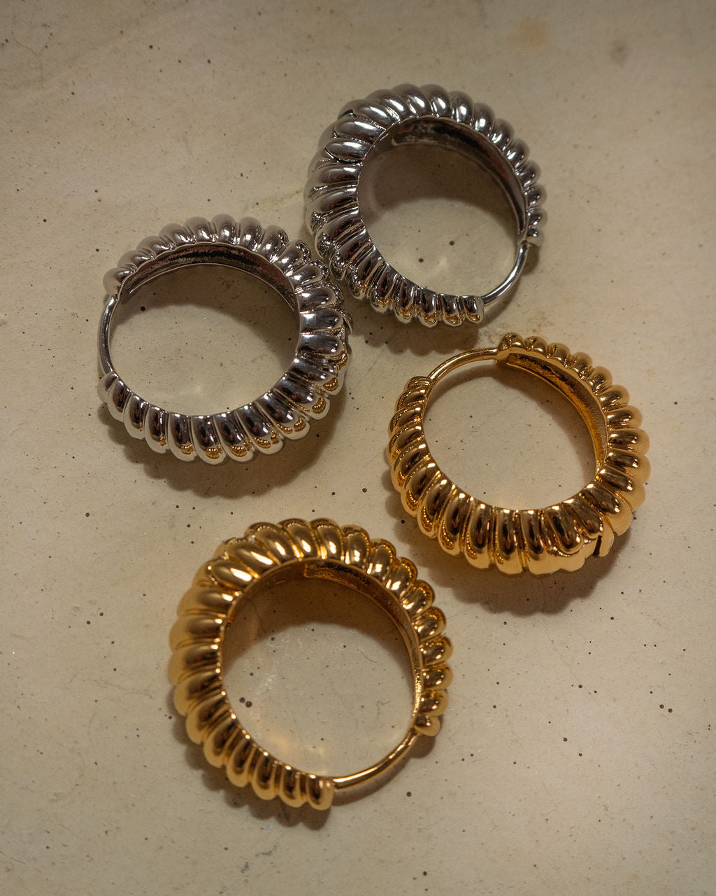 Ridged Marbella Hoops - Silver (Ships Mid September) — another angle