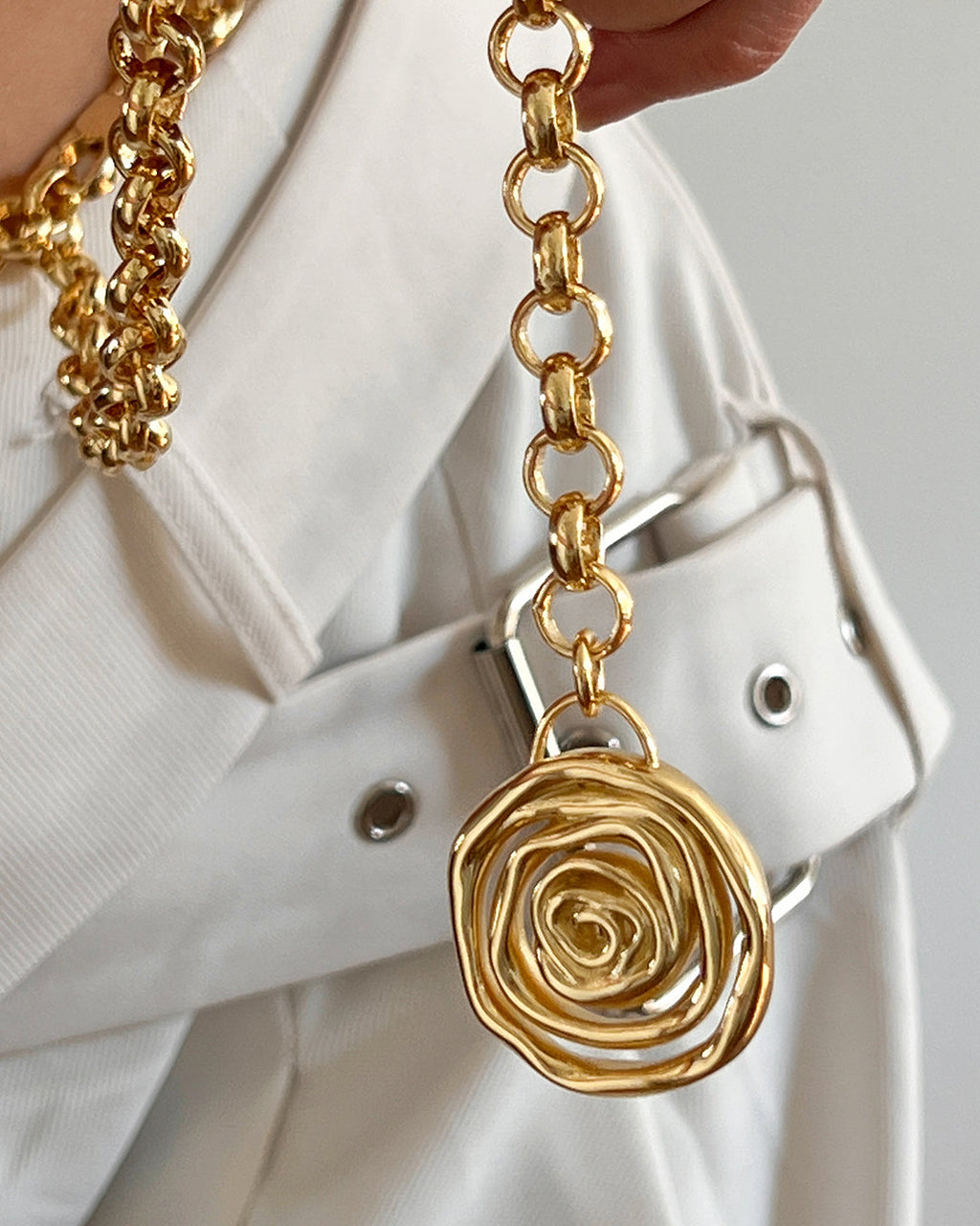 Rosette Coil Chain Belt- Silver — alternate angle