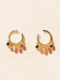 Mahdi Earrings - Onyx Textured, Labradorite and Stone of Moon - front view