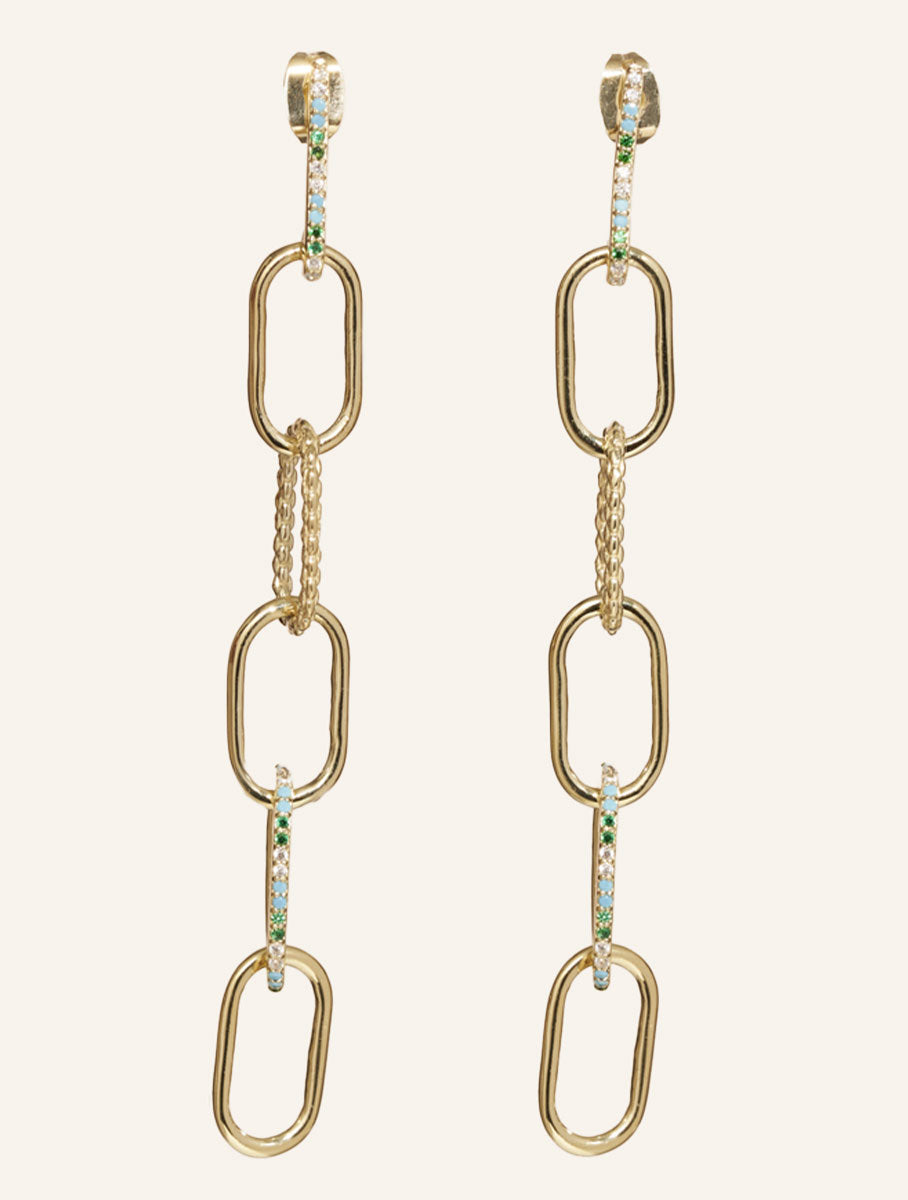 Rheya Earrings - Zircons Turquoises - front view