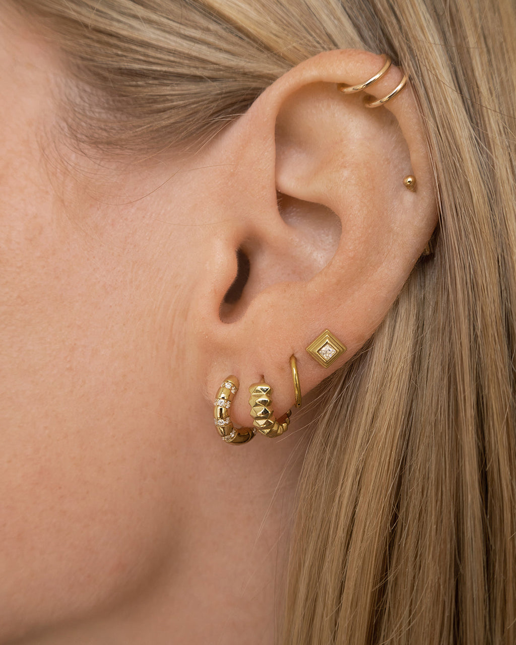 Bamboo Pavé Huggies - Earrings — detail view