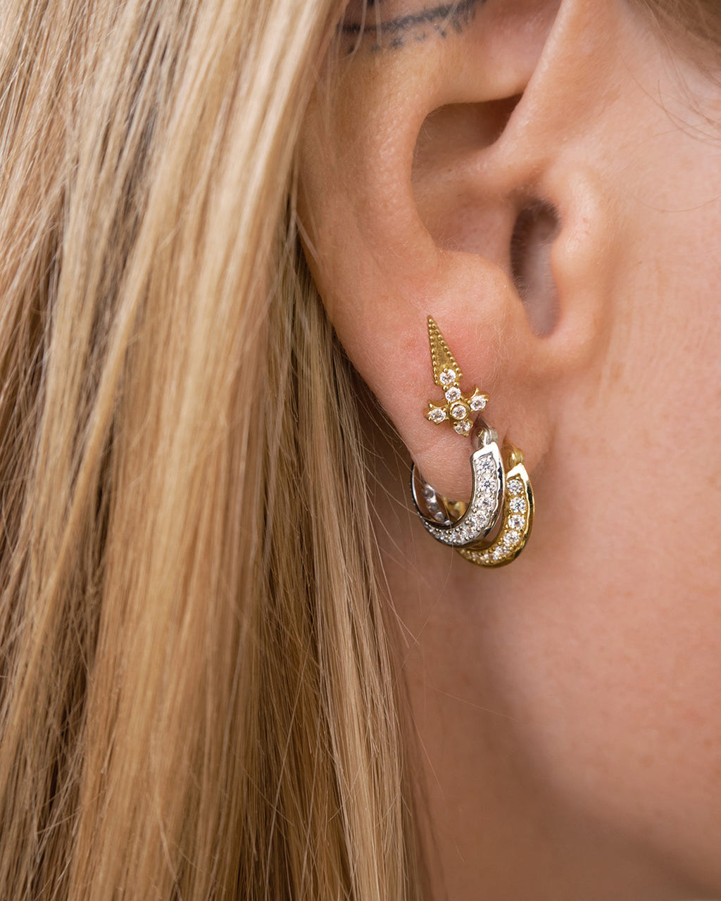 Bevel Pavé Edge Huggies - Earrings — another angle