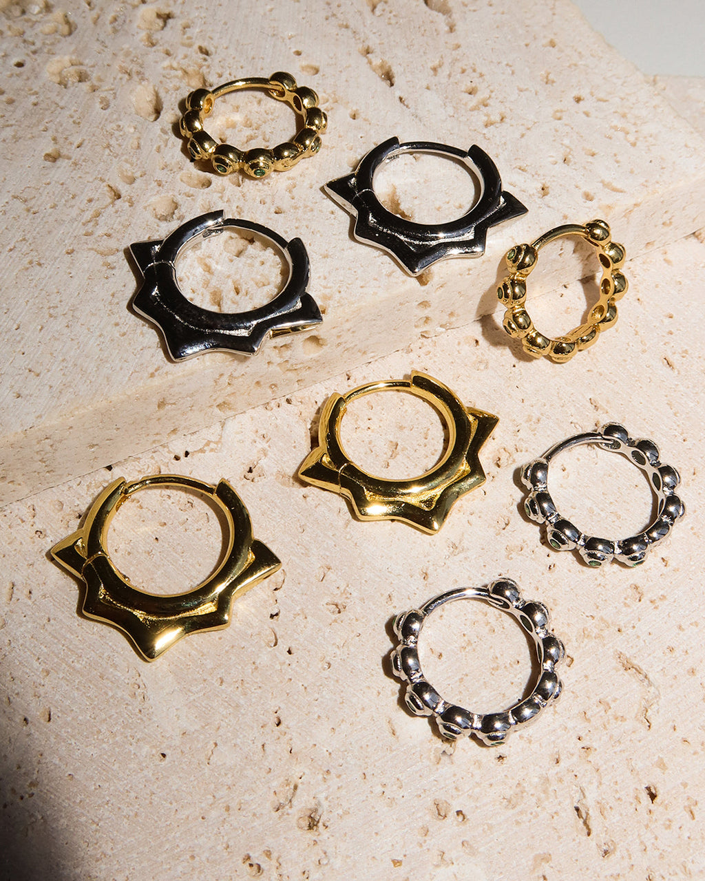 Puffy Bezel Huggies - Earrings — another angle