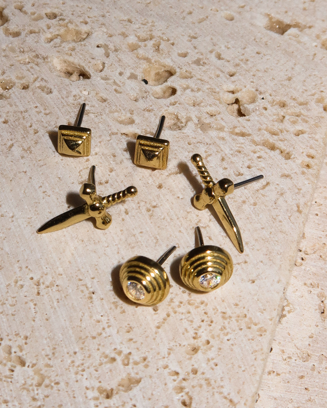 Round Step Cut Studs - Earrings — another angle