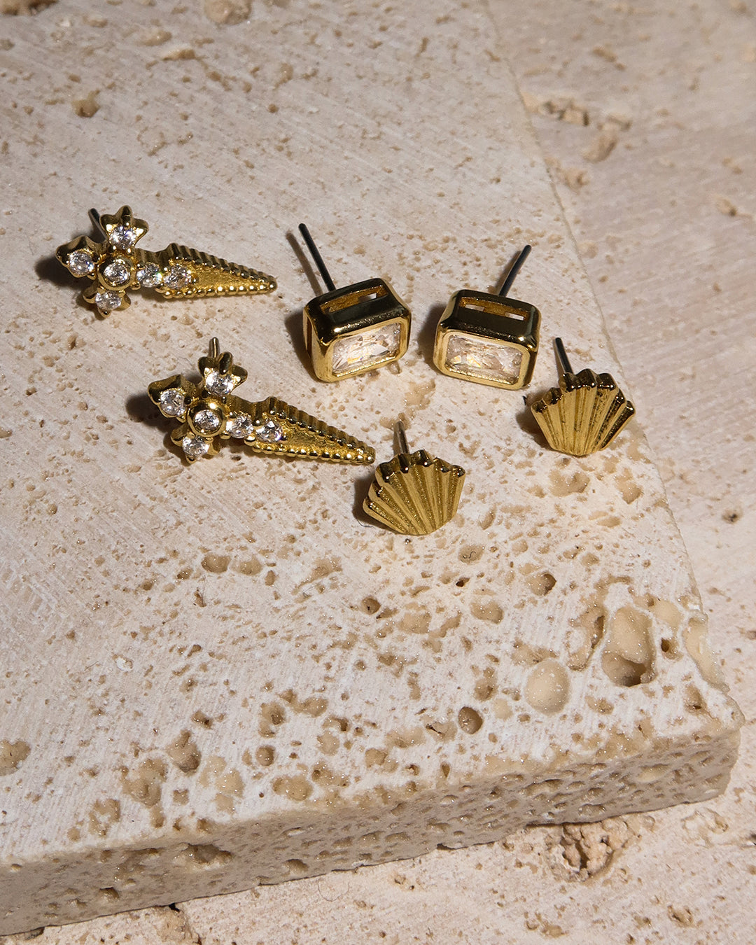 Emerald Bezel Studs - Earrings — detail view