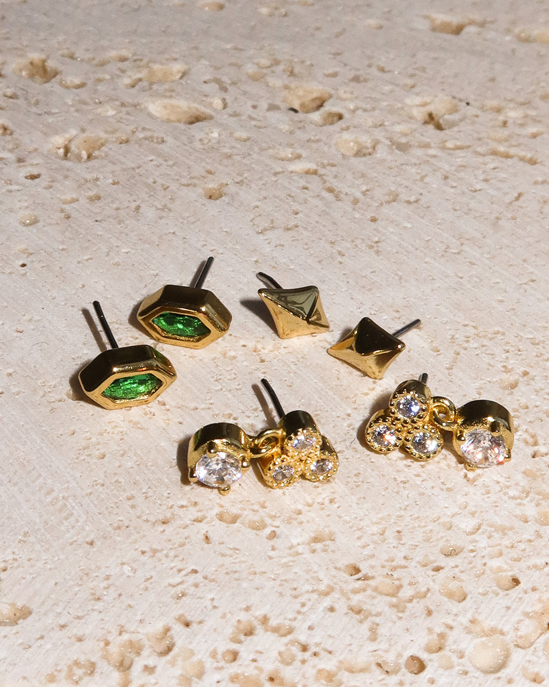 Geo Stone Bezel Studs - Earrings — another angle