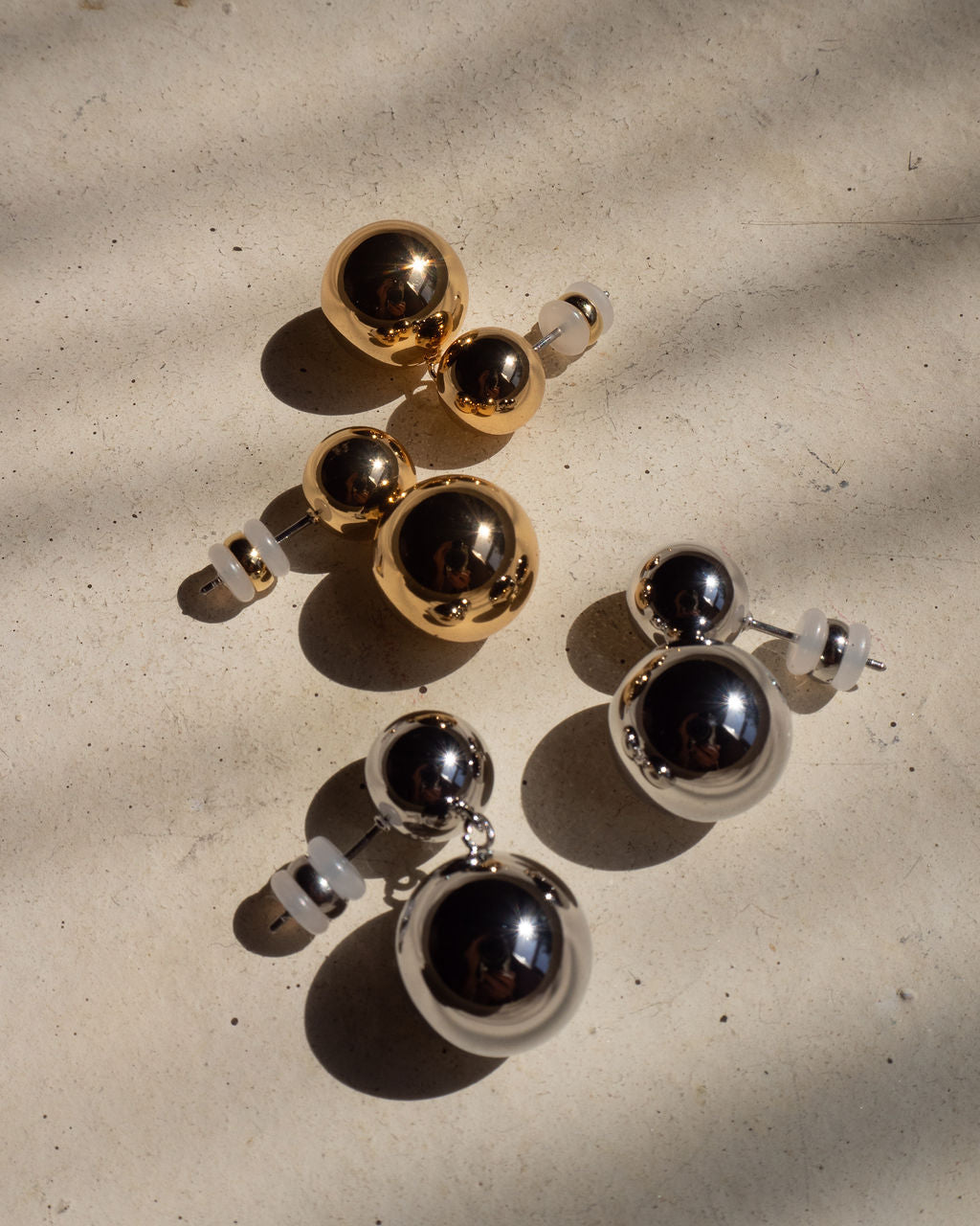 Double Ball Earrings - Silver — another angle