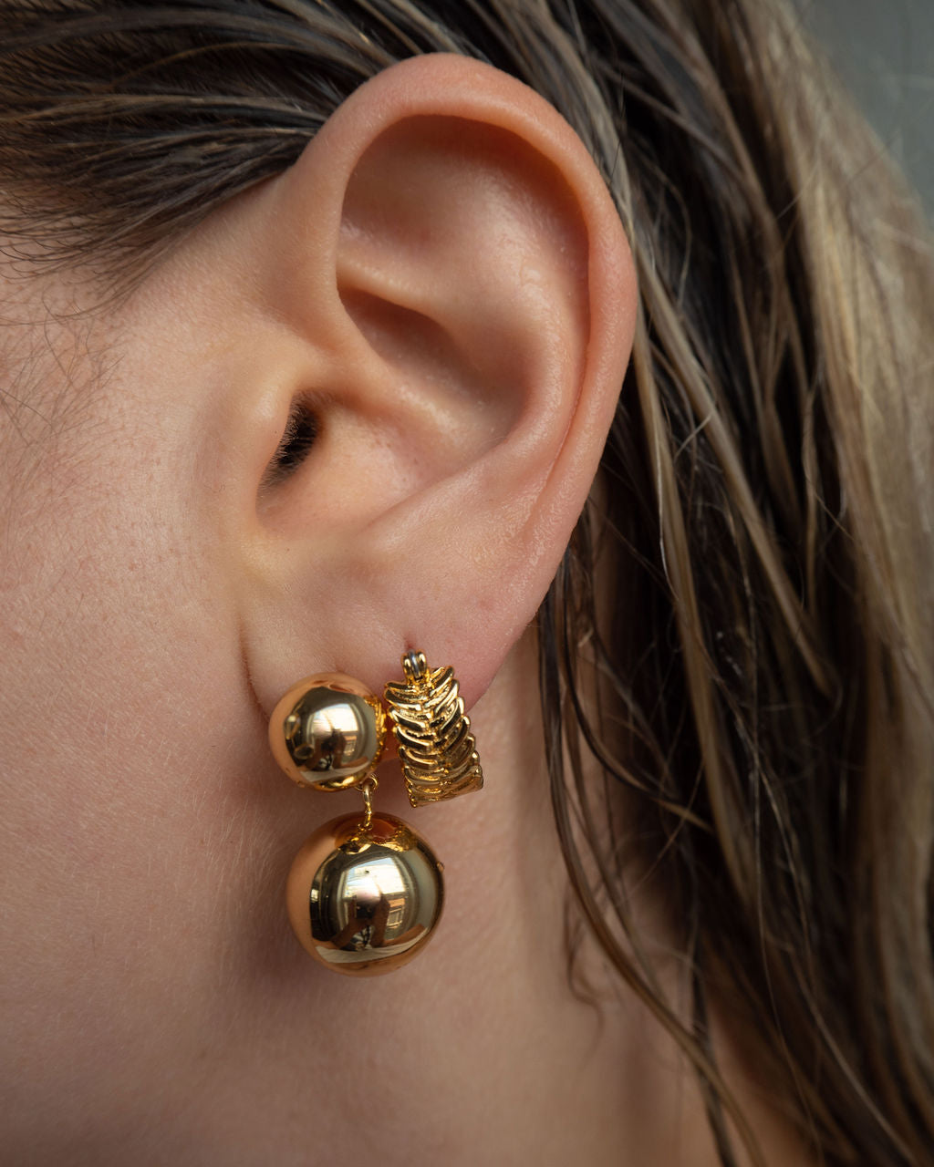 Double Ball Earrings - Silver — alternate view