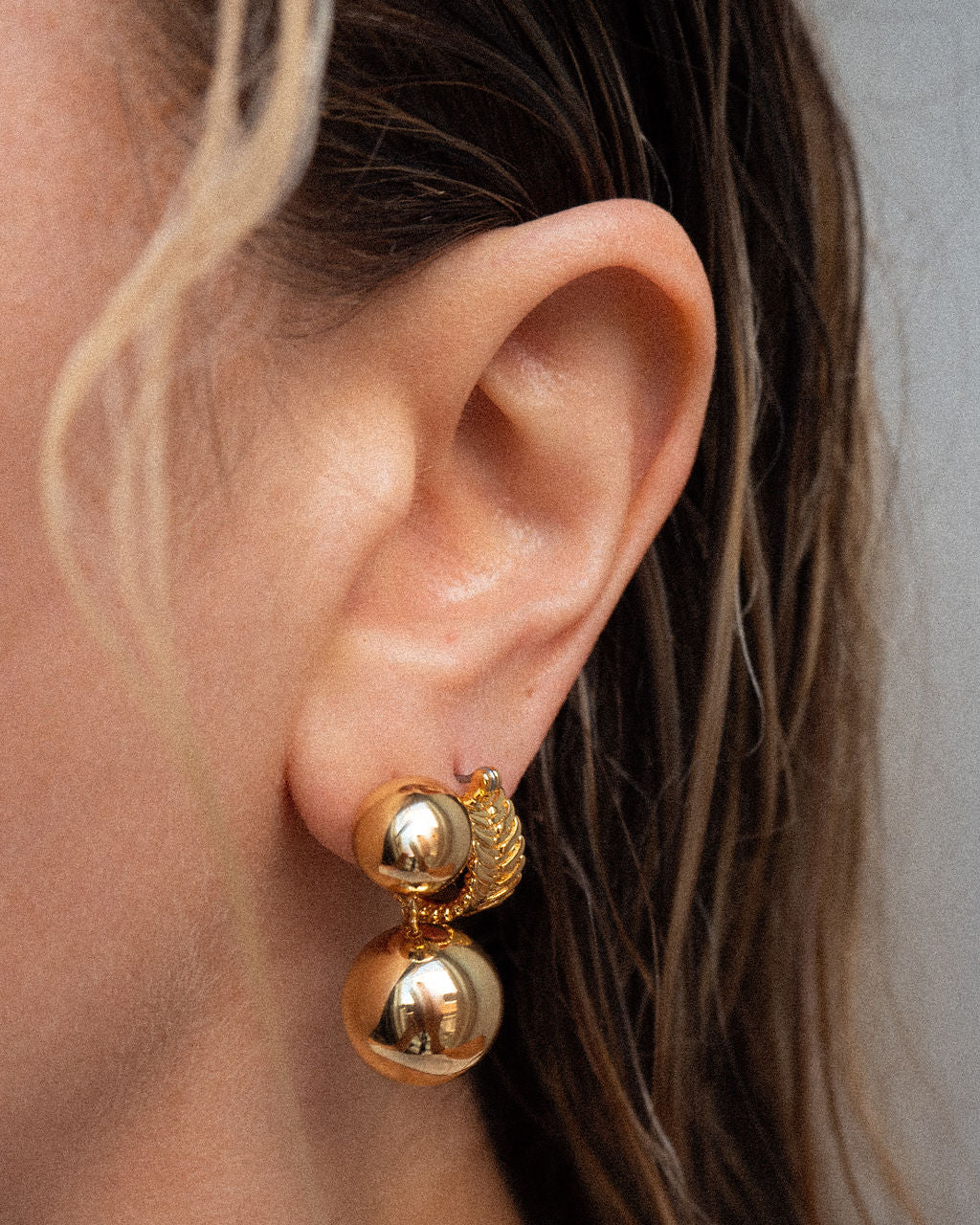 Double Ball Earrings - Silver — alternate angle